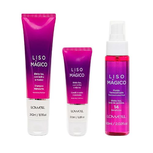 KIT LOWELL LISO MAGICO SHAMPOO+COND+FLUIDO 60ML 2... - Terra dos Calçados