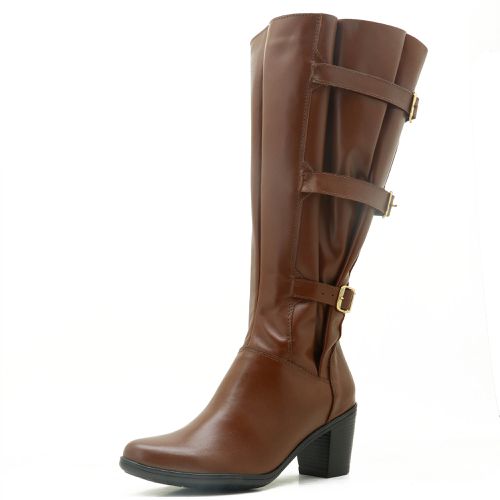 9062AT-Bota feminina cano alto Montaria em couro l... - Terra dos Calçados