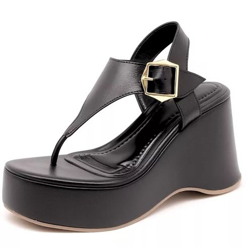 9002FP-Sandália Anabela Fivela Lateral Floter desi... - Terra dos Calçados
