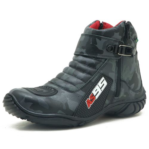 095AT-Bota motociclista em couro legítimo camuflad... - Terra dos Calçados