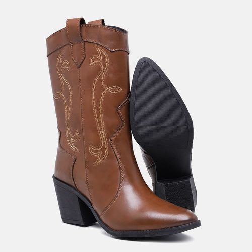 Bota Feminina Texana Western Salto Médio Couro For... - Terra dos Calçados