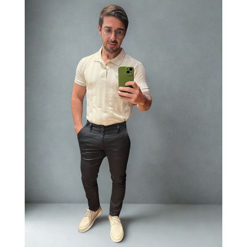 Calça Alfaiataria em Sarja Preto com Regulagem Skinny 00978