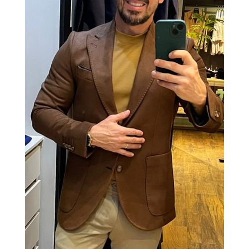 Blazer Teselli em Suede Slim Marrom 8208