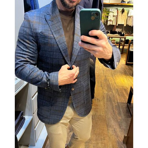 Blazer Teselli em Malha Tech Xadrez Slim Marinho 9196