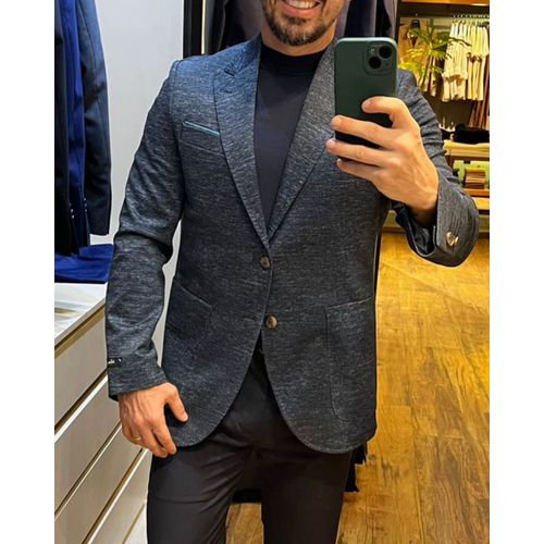 Blazer Teselli em Malha Tech Com Elastano Slim Marinho 9198