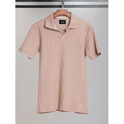 Camisa Polo Gola V Textura RCR Bege 2034