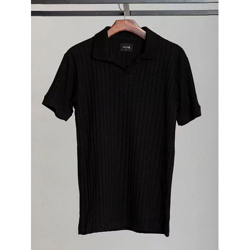 Camisa Polo Gola V Textura RCR Preto 2034