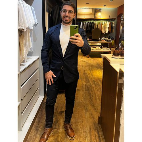 Blazer Skinny em Sarja Zip Off Bolso Embutido Marinho 00436
