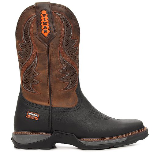 Bota Texana Masculina Country Vimar Boots Tribal Couro Preta Fóssil Castanho - TEXASKING | Botas e Botinas Country