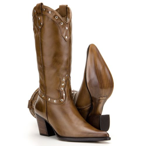 Bota Country Feminina Bico Fino Pinhão com Tachas ... - TEXASKING