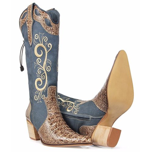 Bota Western Feminina Bico Fino Cano Jeans em Cour - TEXASKING