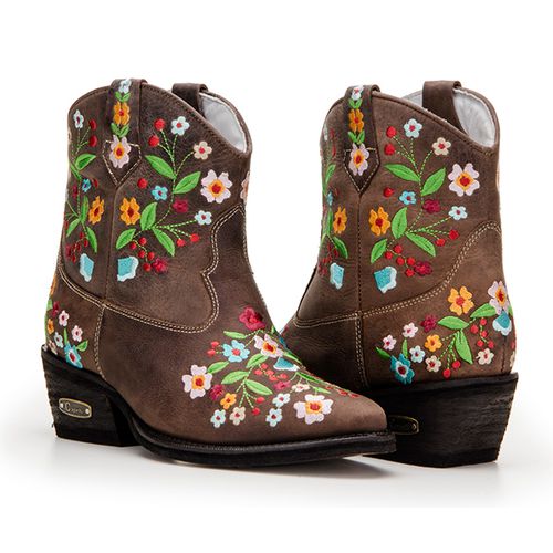 Bota Country Cano Baixo com Bordado Floral Em Cour - TEXASKING