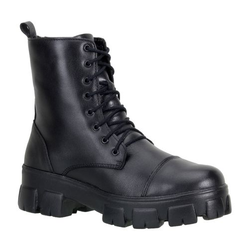 Bota Coturno Feminino Tratorado Preto em Couro - TEXASKING