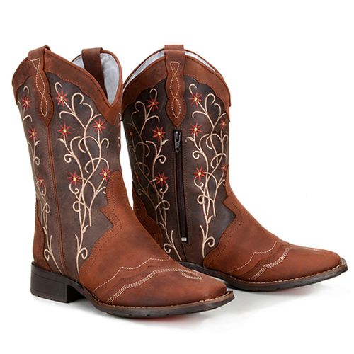 Bota Texana Feminina Botina Country Couro Legitimo Bovino Cano Alto Corte a  Laser com Brilho Efeito Gliter