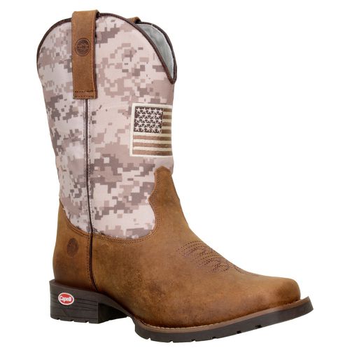 Bota Texana Masculina Camuflada Bandeira em Couro - TEXASKING