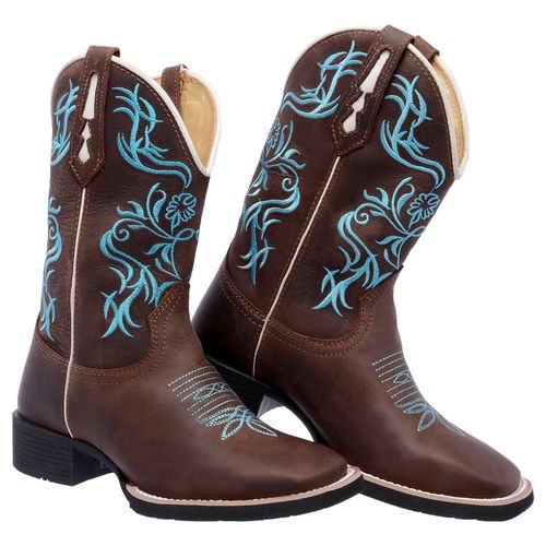 Bota Texana Feminina Marrom/Azul em Couro - TEXASKING