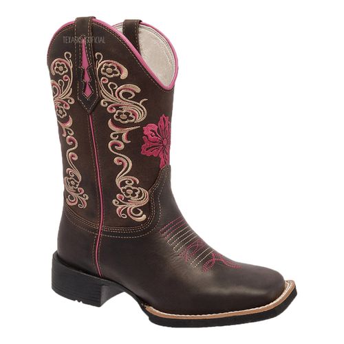 Bota Texana Feminina Flor Pink em Couro - TEXASKING