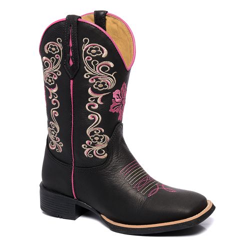 Bota Texana Feminina em Couro Flor Pink em Couro - TEXASKING