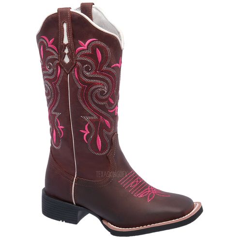 Bota Texana Feminina Pink em Couro - TEXASKING