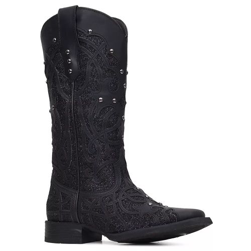 Bota Western Feminina Vimar Boots 13089 Fóssil / Glitter Preto - TEXASKING | Botas e Botinas Country