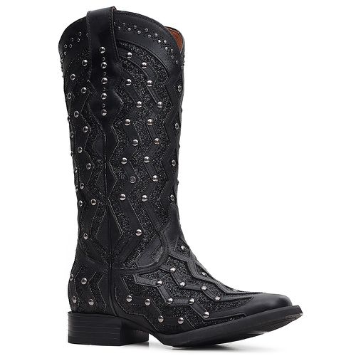 Bota Western Feminina Vimar Boots 13164 Fossil Preto Glitter Preto - TEXASKING