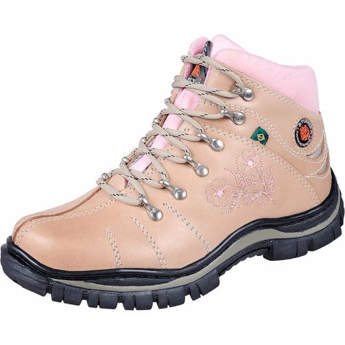 Bota Coturno Adventure Azimute Brasil Creme/Rosa - Top Franca Shoes | Calçados Confortáveis em Couro