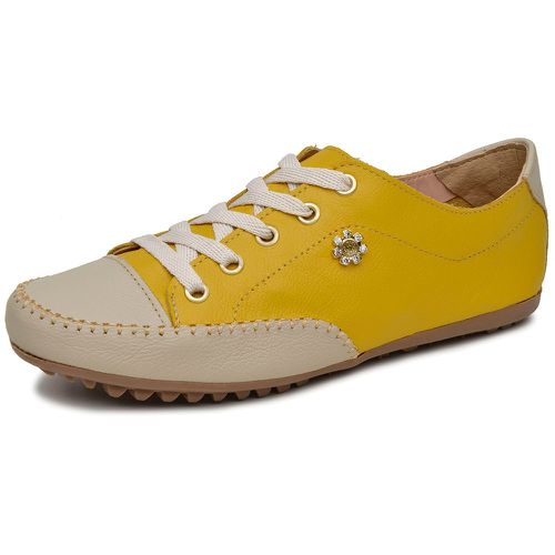 Mocatênis Feminino Top Franca Shoes Amarelo e Bege - Top Franca Shoes | Calçados confortáveis em Couro