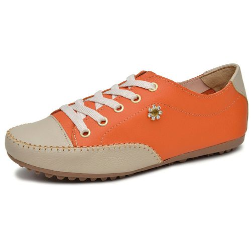 Mocatênis Feminino Top Franca Shoes Laranja e Bege - Top Franca Shoes | Calçados Confortáveis em Couro