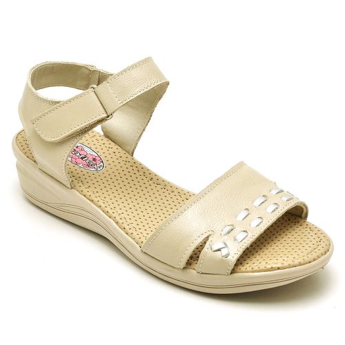 Sandália Top Franca Shoes Feminina Conforto Bege - Top Franca Shoes | Calçados confortáveis em Couro