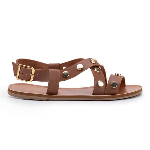 Rasteira Em Couro Medalhas Nicole Caramelo - OR105... - MONOPÓLIO SHOES 