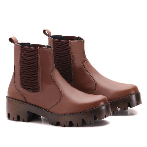 Bota Chelsea Feminina Tratorada em Couro Café Fawa... - Faway - Handmade Shoes