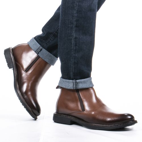 Bota Masculina Casual Faway Zipper Ash Whisky - BZ... - Faway - Handmade Shoes