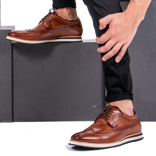 Sapato Casual Derby Brogue Durhan Whisky - DHNW-14 - Faway - Handmade Shoes