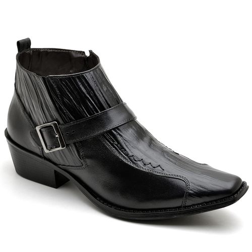 Bota Texana Masculino Couro Preto Com Fivela Cano ... - Faway - Handmade Shoes