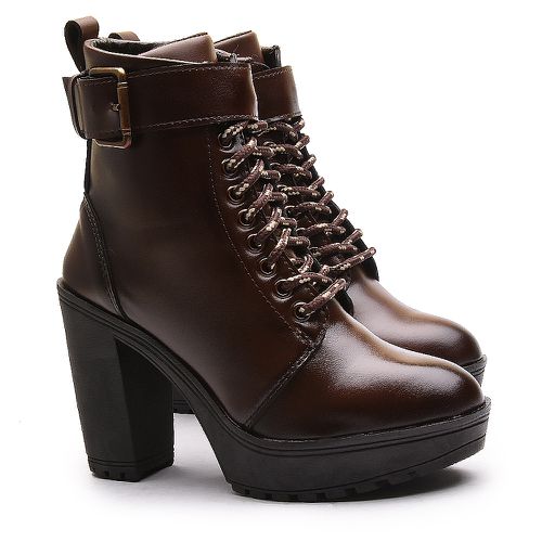 Coturno Feminino Franshoes em Atacador - Café - FRANSHOES