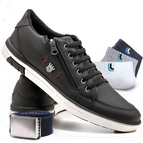 Kit Sapatenis Masculino Franshoes Calce Facil Pret... - FRANSHOES