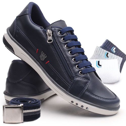 Kit Sapatenis Masculino Franshoes Calce Facil Azul... - FRANSHOES