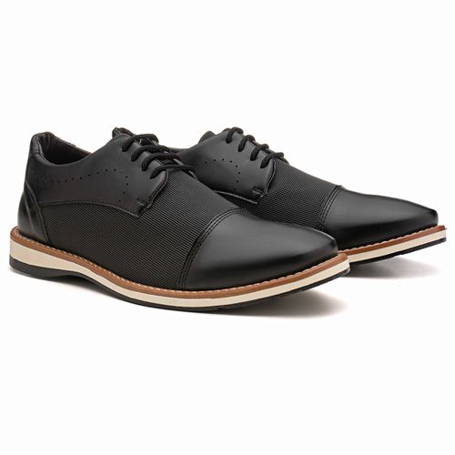 Sapato Derby Style com Perfurações - Preto - FRANSHOES