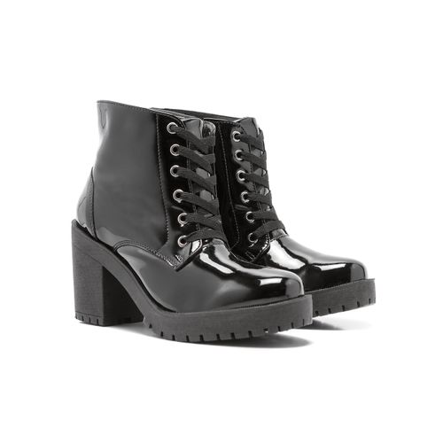 Coturno Feminino Verniz Lust em Atacador - Preto - FRANSHOES