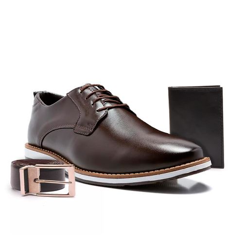 Kit Sapato Social Derby Franshoes em Atacador Café... - FRANSHOES