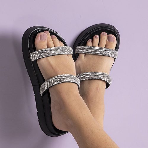 Sandália Papete Feminina Franshoes Preto Com Tiras... - FRANSHOES