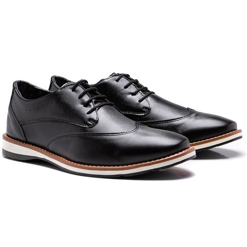 Sapato Casual com Perfuro lateral em Atacador Derby Urban - Preto