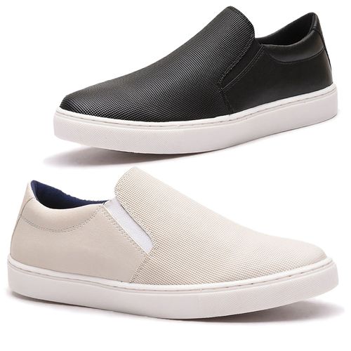 Kit 2 Sapatênis Masculino Slip On Franshoes Calce Fácil Gelo e Preto