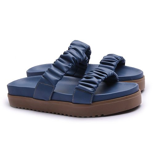 Rasteira Birken Franshoes Azul com Tiras Franzidas - FRANSHOES