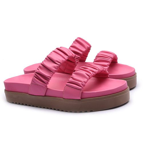 Rasteira Birken Franshoes Rosa com Tiras Franzidas - FRANSHOES