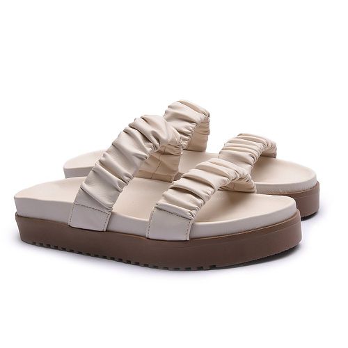 Rasteira Birken Franshoes Off White com Tiras Fran... - FRANSHOES