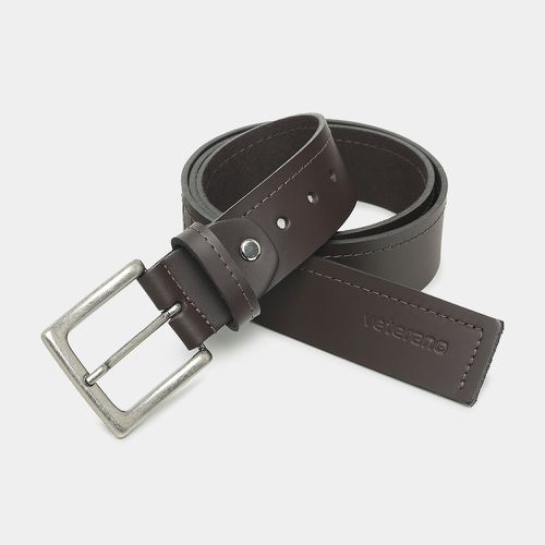 Cinto Couro Soleta Café Costurado Fivela Prata Envelhecido - Use Veterano | A Melhor do Brasil