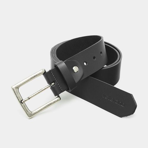 Cinto de Couro Soleta Preto fivela Prata Envelhecida
