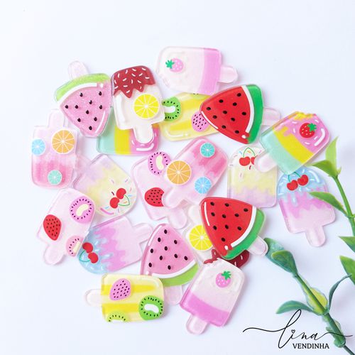 Picolé Acrílico Glitter Frutas (4Uni.) - VENDINHA LINA