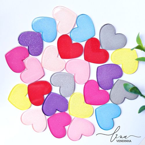 Coração Acrílico Glitter (3cm) (2Uni.) - VENDINHA LINA